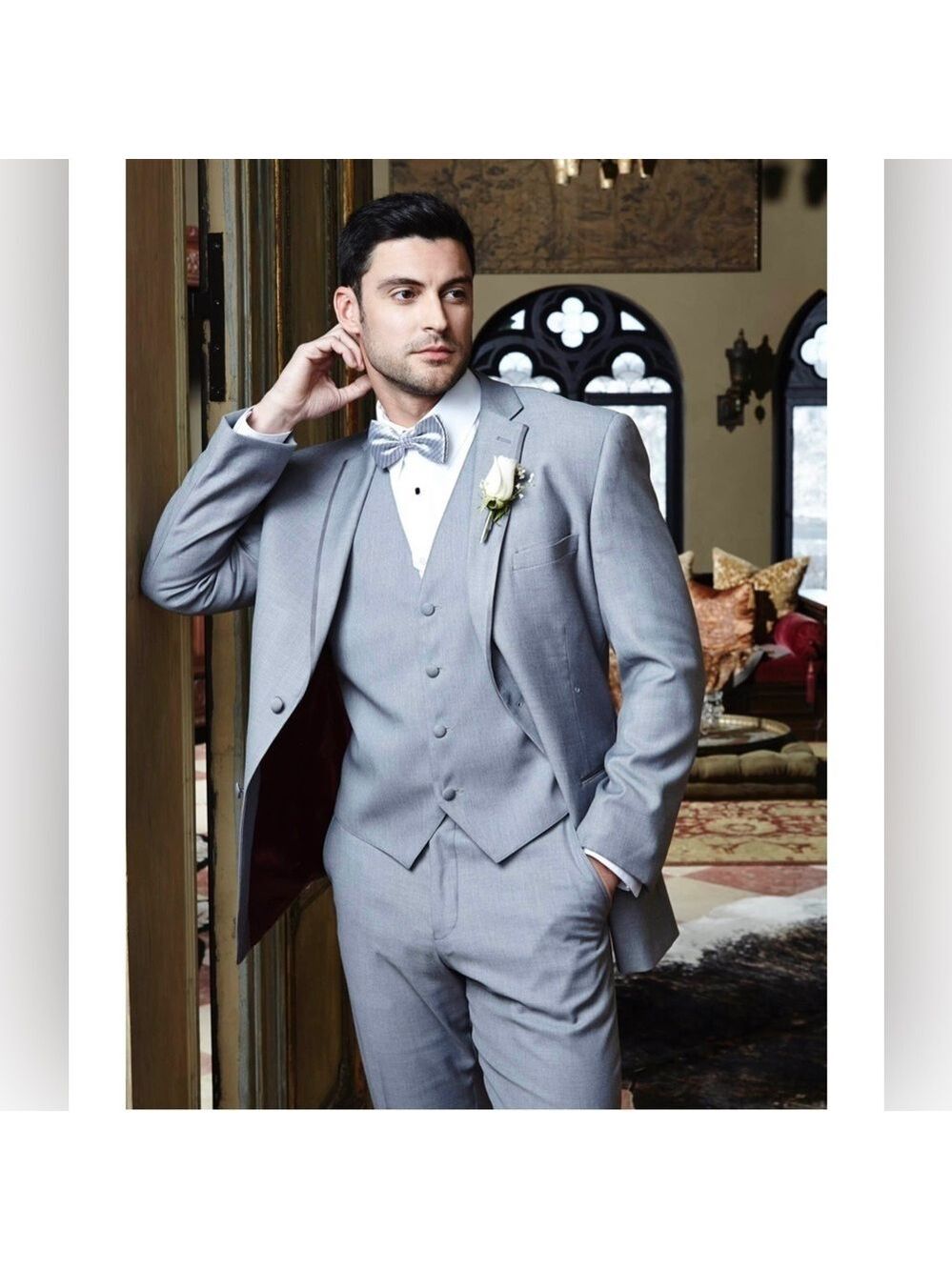 Light Grey Tuxedo Tux Jacket Heather Gray Cardi Infinity 36R 36 Regular Modern
